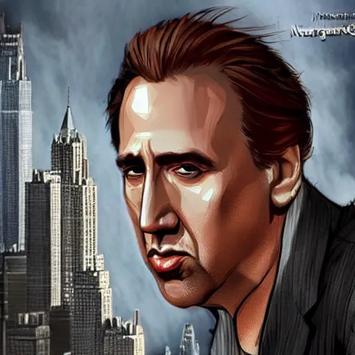 Image similar to giant nicholas cage destroys new york concept art artstation