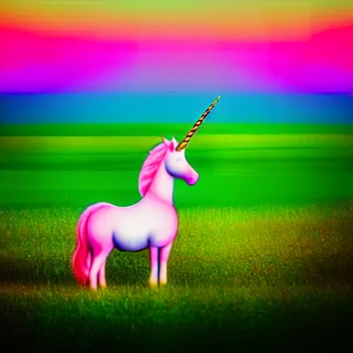 Image similar to an ultra high definition telephoto pastel coloured wildlife photograph of a magic unicorn eating an ice cream in a magical field. refraction, volumetric lighting iridescence.