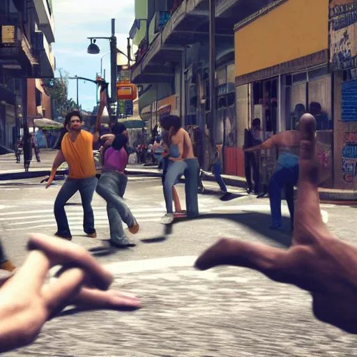Image similar to people causing trouble in the streets of a south american city, ultra realistic, cinematic, dynamic light, photorealistic