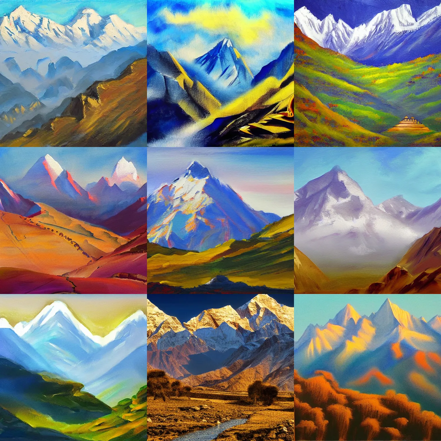 Prompt: Landscape artwork of the Himalayas