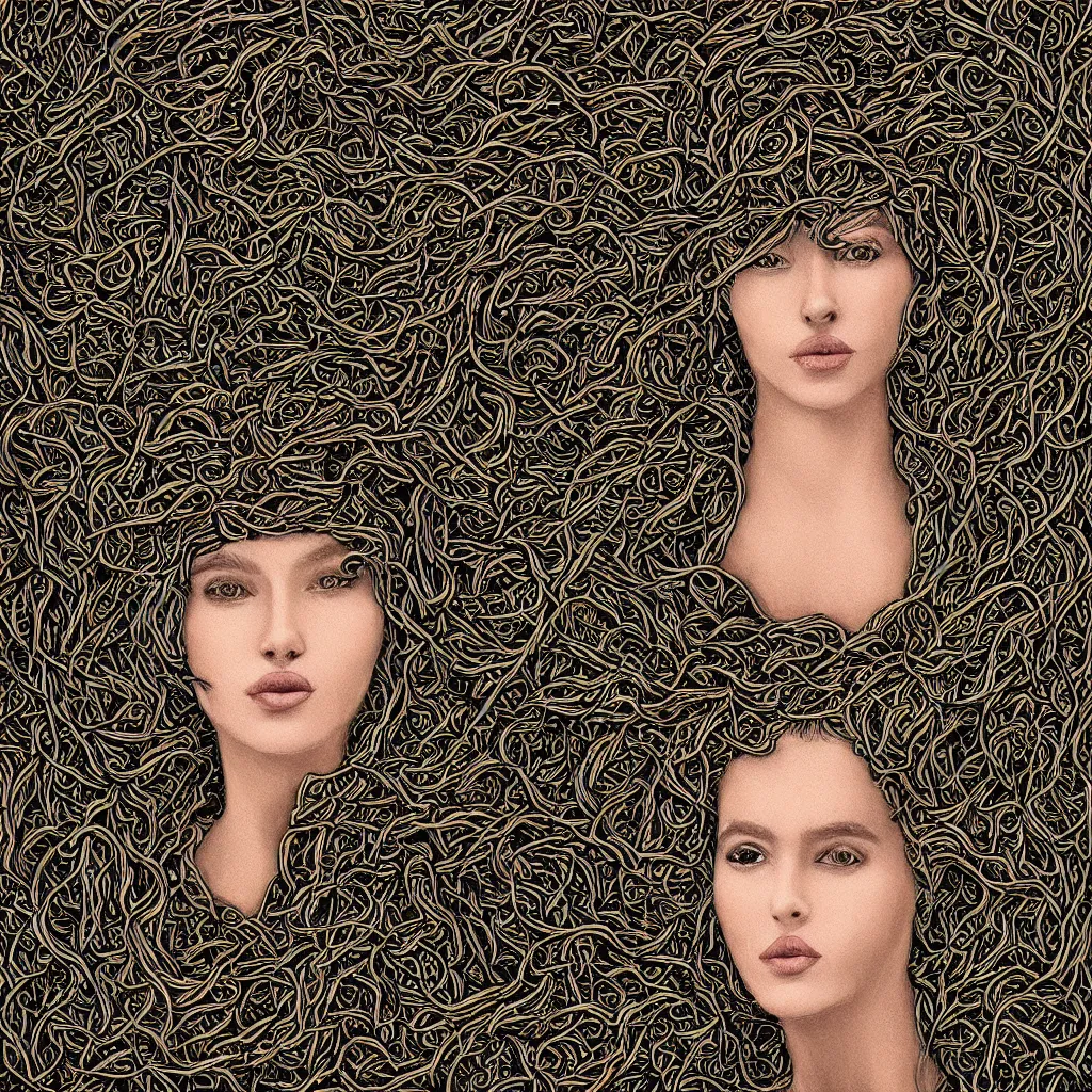 Image similar to “portrait of a beautiful woman made out of vines, digital art, 4k”