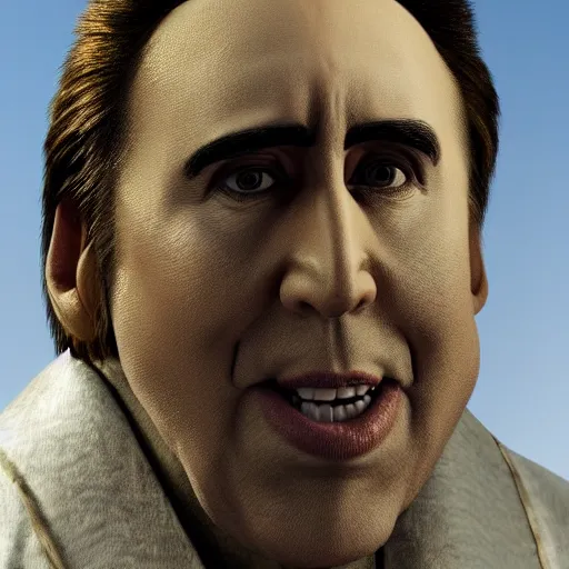 Image similar to nicholas cage dressed like a minon, highly detailed, 8k