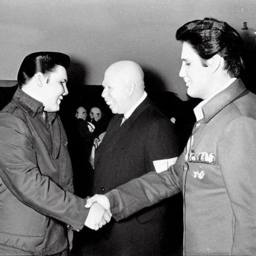 Image similar to photograph of elvis presley! shaking hands with nikita khrushchev!!