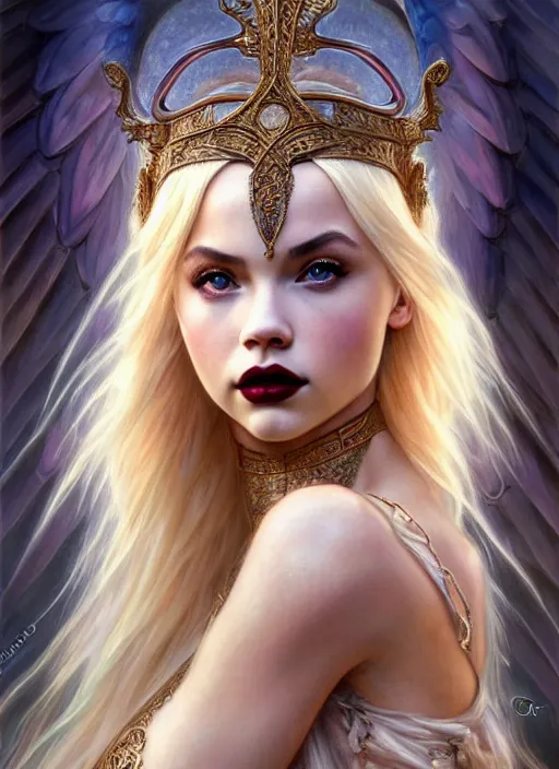 Image similar to ultra realistic illustration, a stunningly beautiful greek gothic goddess of chaos played by jordyn jones and dove cameron and margot robbie and taylor swift and megan fox, intricate, elegant, highly detailed, digital painting, artstation, concept art, smooth, sharp focus, illustration, art by artgerm and greg rutkowski and alphonse mucha