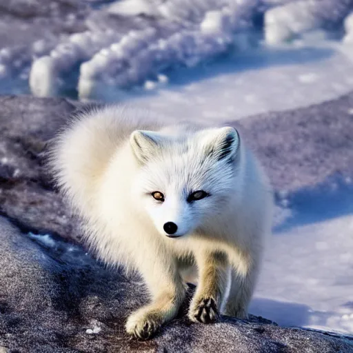 Prompt: an arctic fox made out of icicles, national geographic award-winnning photography