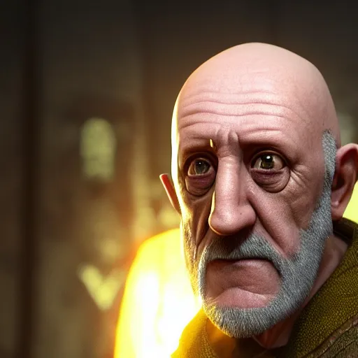 Image similar to mike ehrmantraut in love, dnd, ultra detailed fantasy, elden ring, realistic, dnd character portrait, full body, dnd, rpg, lotr game design fanart by concept art, behance hd, artstation, deviantart, global illumination radiating a glowing aura global illumination ray tracing hdr render in unreal engine 5