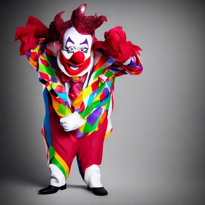 Image similar to photo steven colbert, dressed in a clown costume, octane render