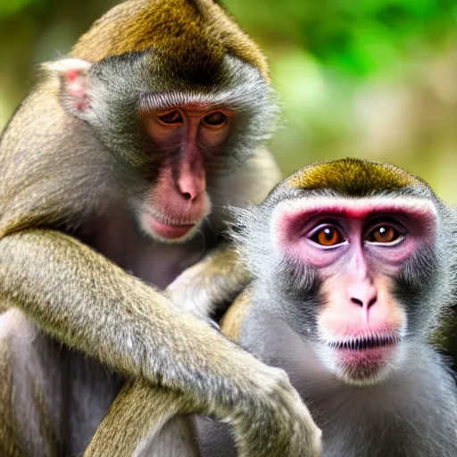 Prompt: macaque monkeys playing a video game