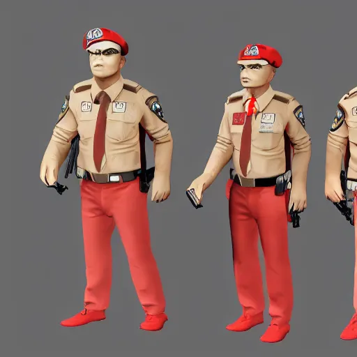 Prompt: ( ( beige ) ) uniform and caps zombie security officers ( glowing red skin ) trending on artstation very high detail