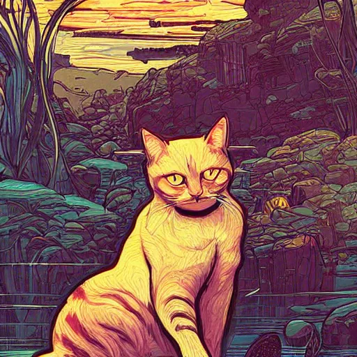 Image similar to artwork by kilian eng, john william waterhouse, awesome cat, 4 k