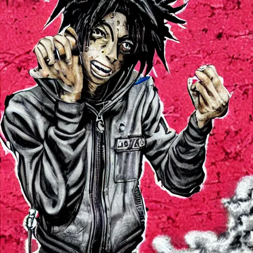 Prompt: playboi carti rapper in the style of dorohedoro