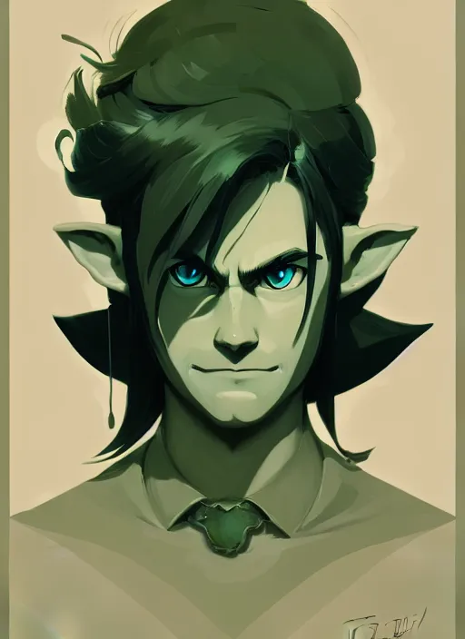 Prompt: highly detailed portrait of link from ocarina of time, visual contact, ringlet hair by atey ghailan, by greg rutkowski, by greg tocchini, by james gilleard, by joe fenton, by kaethe butcher, dark green, black, cream color scheme