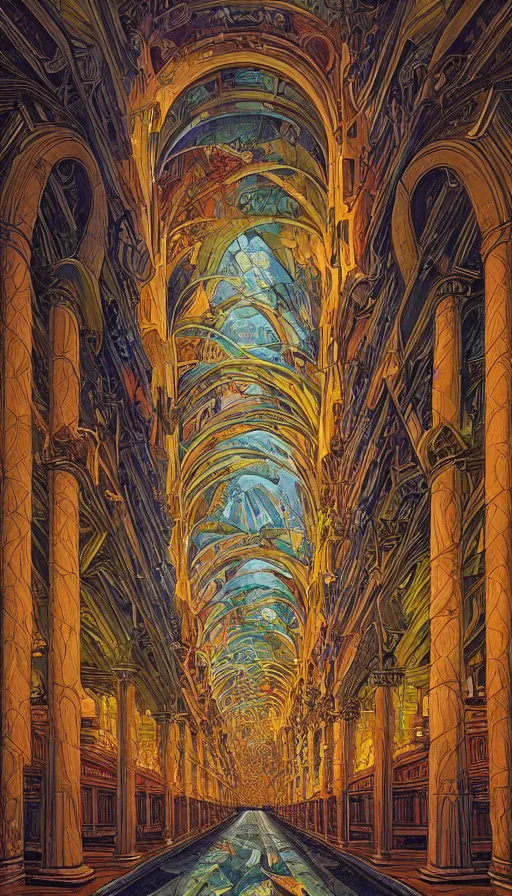 Prompt: The cathedral of ancient wisdom, italian futurism, da vinci, Dan Mumford, Josan Gonzalez