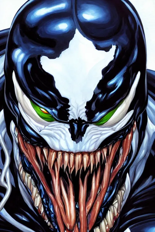 Image similar to a portrait of Venom by Clayton Crain, Javier Garron and Gerardo Sandoval