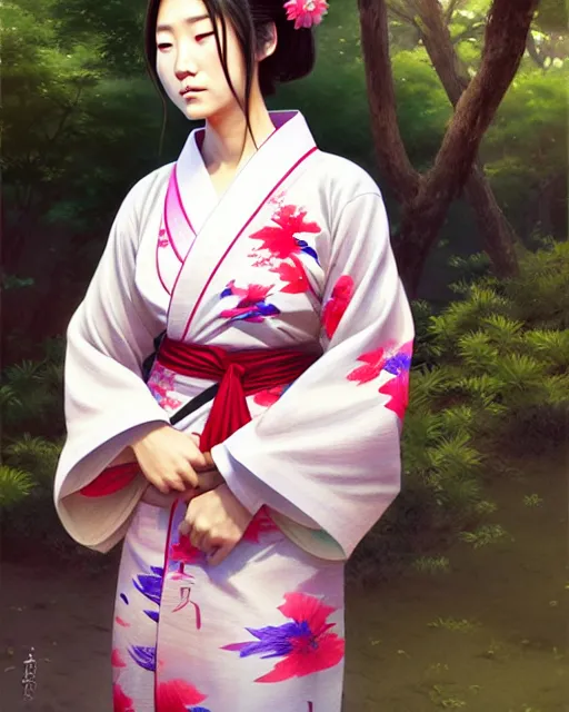 Image similar to a beautiful okinawa girl wear elegant yukata in festival | | summer night, realistic shaded, pleasant face, good looking, fine details, 4 k realistic, cryengine, realistic shaded lighting poster by greg rutkowski, magali villeneuve, artgerm, jeremy lipkin and michael garmash and rob rey