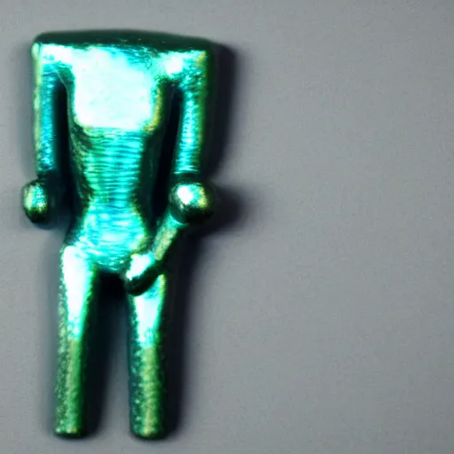 Image similar to teal green cyan arcturian annunaki liquid metal bismuth andromedan martian telosian alien humanoid person 5 5 mm photography footage slightly glowing, ominous