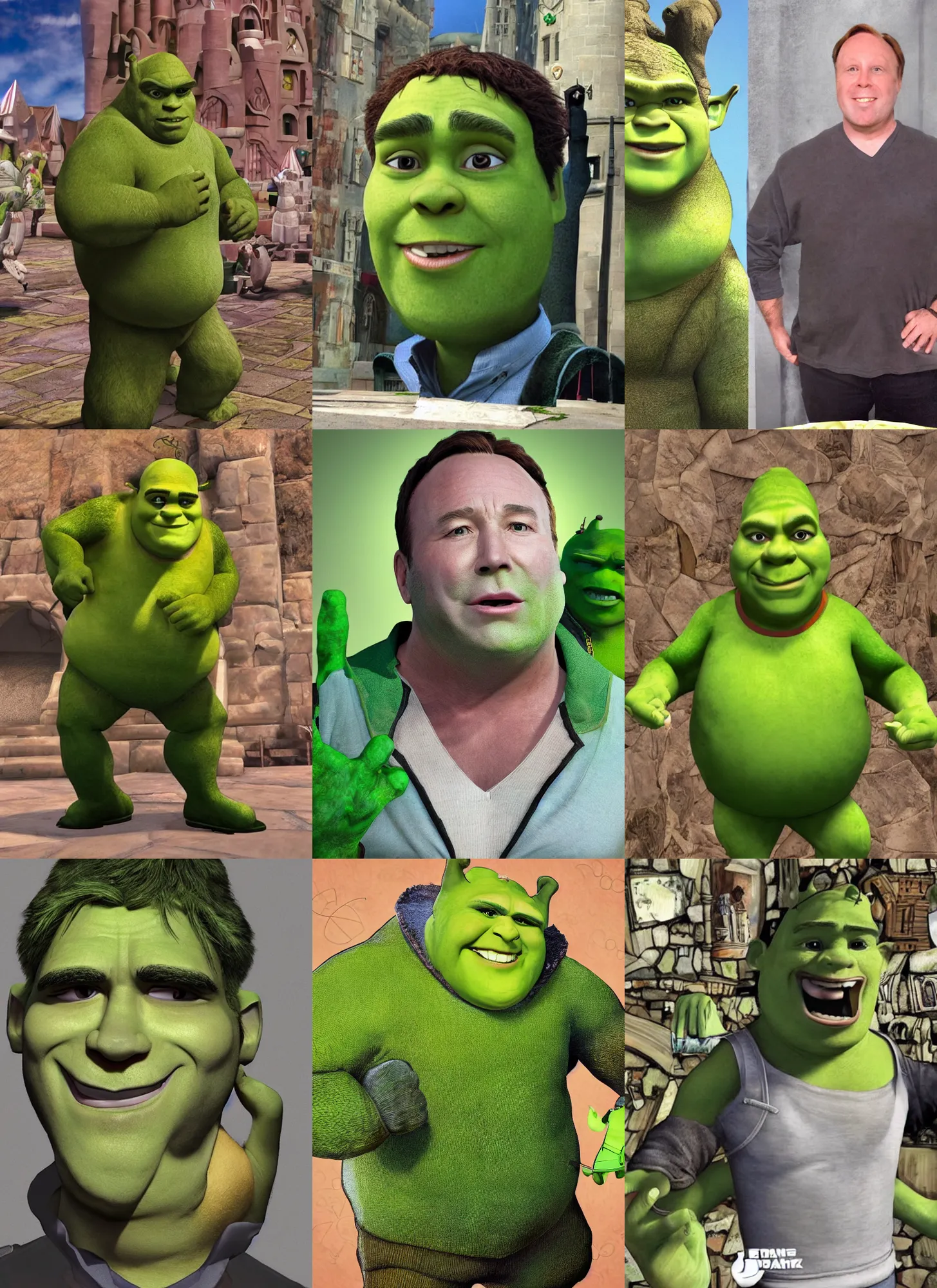 Prompt: green alex jones as shrek