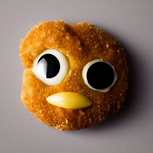 Prompt: a chicken nugget with 2 googly eyes on it, studio lighting, realistic, 8k