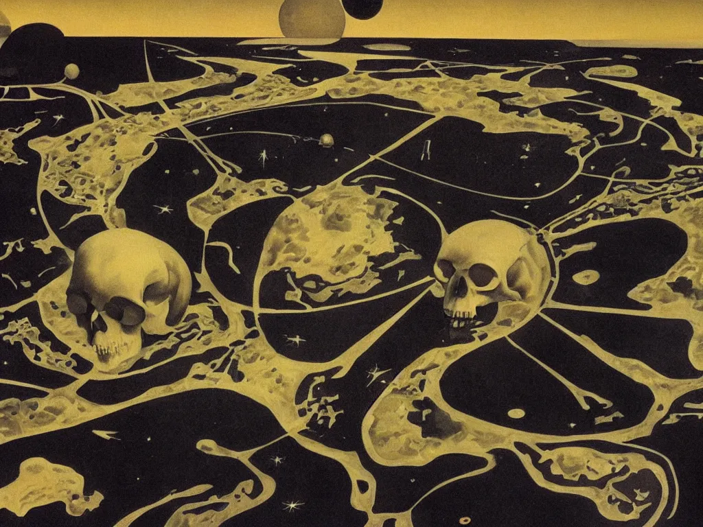 Prompt: The world as seen from the orbits of the skull. Painting by Harald Sohlberg.