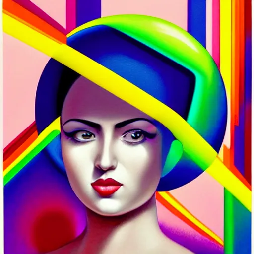 Image similar to colorful vaporwave art deco portrait, an ultrafine detailed painting by rafal olbinski, thomas cole, behance contest winner, pop surrealism, detailed painting, very detailed, minimalist, skeuomorphic, airbrush art