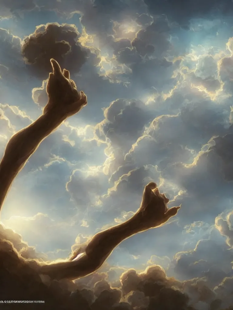 Image similar to arms raised to the sky by disney concept artists, blunt borders, rule of thirds, golden ratio, godly light, beautiful!!