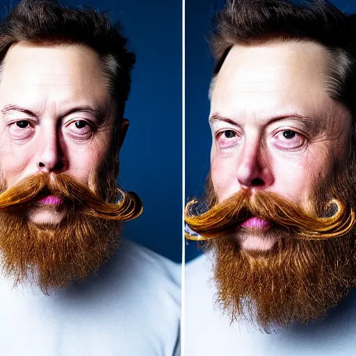 Image similar to toddler elon musk with long mustache and epic beard, 5 0 mm, studio lighting