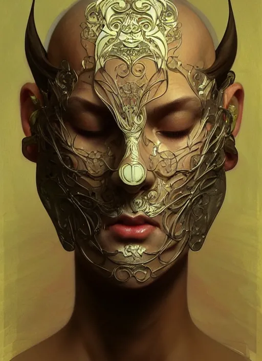 Image similar to floating thespian mask, face, detailed, intricate, elegant, highly detailed, digital painting, artstation, concept art, smooth, sharp focus, illustration, art by Krenz Cushart and Artem Demura and alphonse mucha