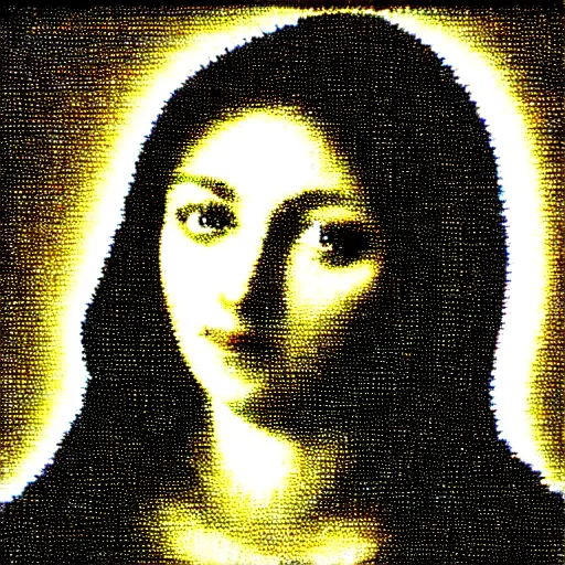 Image similar to vhs static overlay of virgin mary, vhs, 1 9 9 0, highly realistic, highly detailed, vhs noise static, black and white, vhs glitch