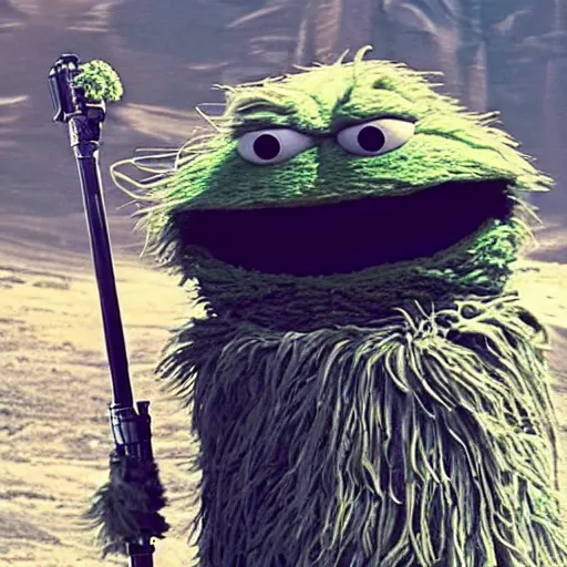 Image similar to oscar the grouch but it's rey skywalker, rey skywalker as oscar the grouch