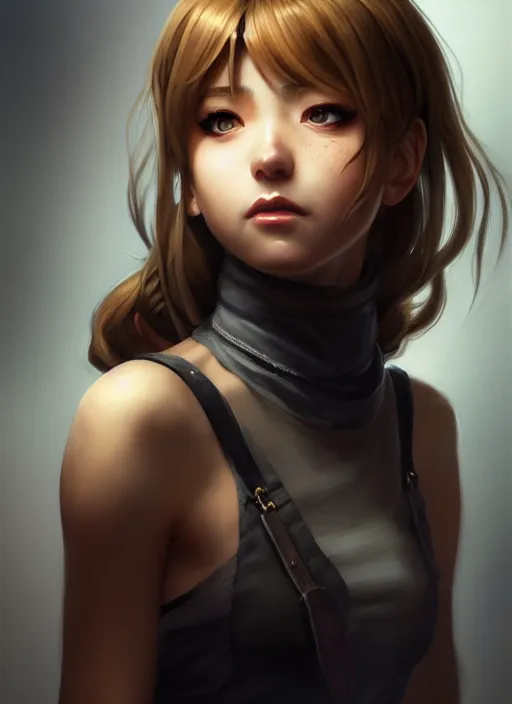 Image similar to portrait of a full body of beautiful young female detective, d & d, sleeveless turtleneck, fantasy, flat lighting, intricate, highly detailed, digital painting, artstation, concept art, smooth, sharp focus, illustration, misa amane, art by simon bisley and greg rutkowski and alphonse mucha, natural tpose