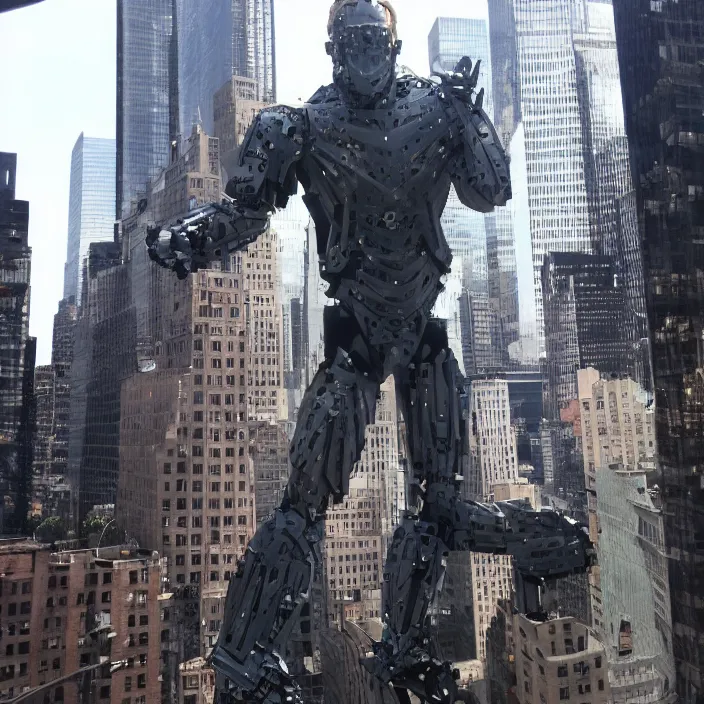 Prompt: Giant Joe Biden Cyborg, Attacking NYC