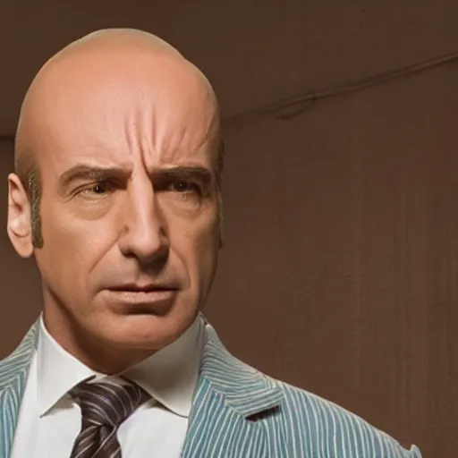 Image similar to Still from Better Call Saul where Saul Goodman is bald.