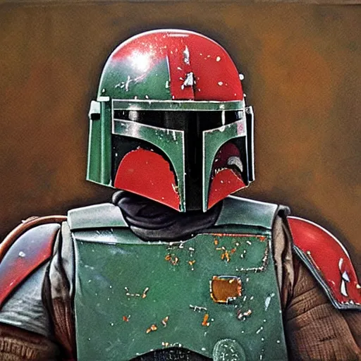 Image similar to A Hyperdetailed Award Winning Masterpiece Oil Painting of Boba Fett, 8K