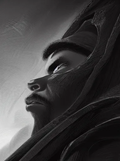 Prompt: a sad man wearing all black looking down. mourning, grieving. intricate, elegant, highly detailed, digital painting, artstation, concept art, sharp focus, illustration, by justin gerard and artgerm, 8 k