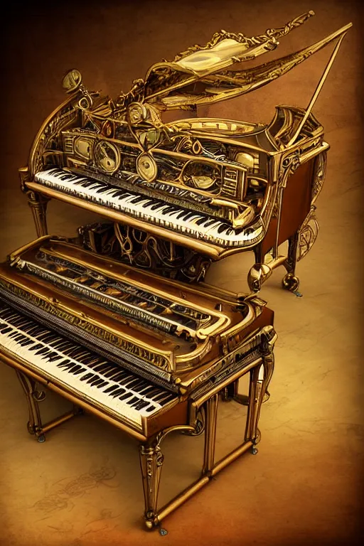 Prompt: Tonemapped Steampunk harpsichord, Artstation, photorealistic