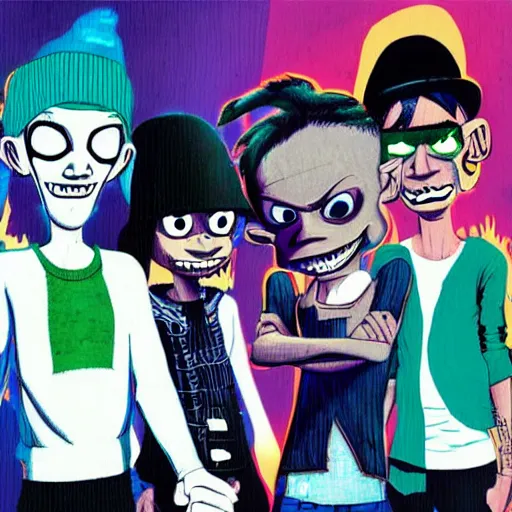 Prompt: linkin park by jamie hewlett in the style of the gorillaz