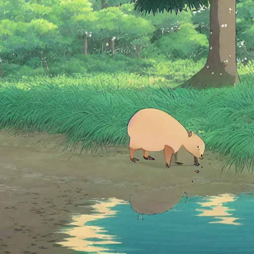 Image similar to a beautiful illustration of a capybara by studio ghibli, anime