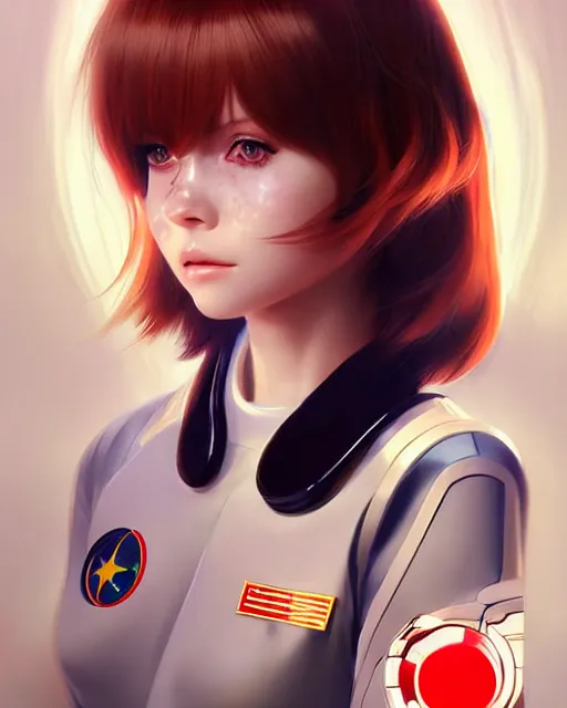 Image similar to portrait Anime space cadet girl Anna Lee Fisher anime cute-fine-face, pretty face, realistic shaded Perfect face, fine details. Anime. realistic shaded lighting by Ilya Kuvshinov Giuseppe Dangelico Pino and Michael Garmash and Rob Rey, IAMAG premiere, aaaa achievement collection, elegant freckles, fabulous