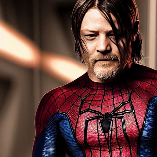 Image similar to Norman Reedus as spiderman, high resolution photo,