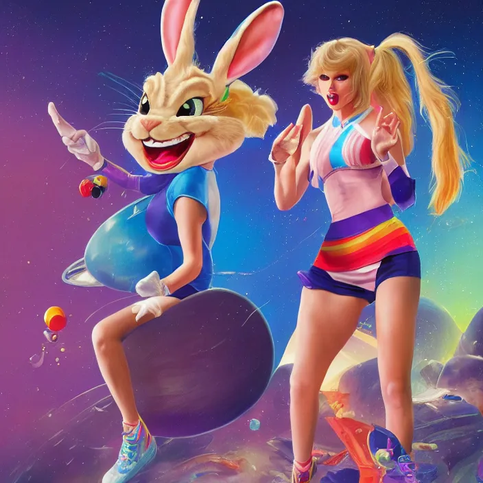 Prompt: portrait of Taylor Swift as Lola Bunny in Space Jam 1996. bunny ears. intricate artwork. by Tooth Wu, wlop, beeple, dan mumford. octane render, trending on artstation, greg rutkowski very coherent symmetrical artwork. cinematic, hyper realism, high detail, octane render, 8k, iridescent accents