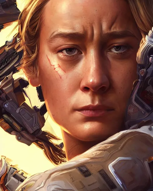 Prompt: Brie Larson as an Apex Legends character digital illustration portrait design by, Mark Brooks and Brad Kunkle detailed, gorgeous lighting, wide angle action dynamic portrait