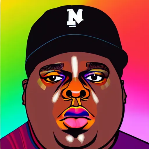 Prompt: biggie smalls, digital art, iconic icon, 2 d vector logo, cartoon, t - shirt design