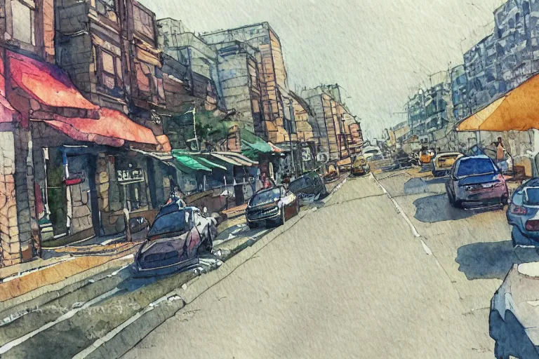 Prompt: nanshan road road watercolor pen light color on artstation