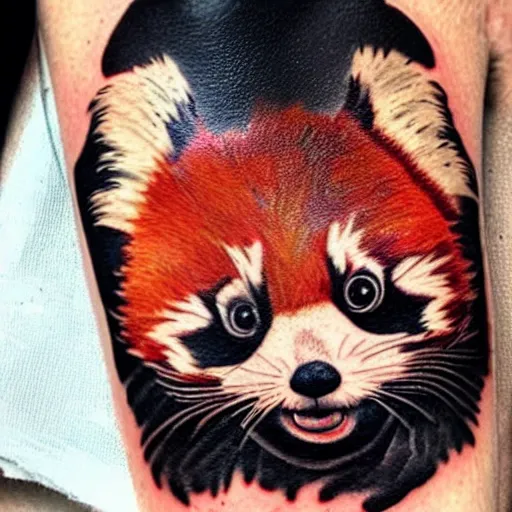 Prompt: a tattoo of a red panda