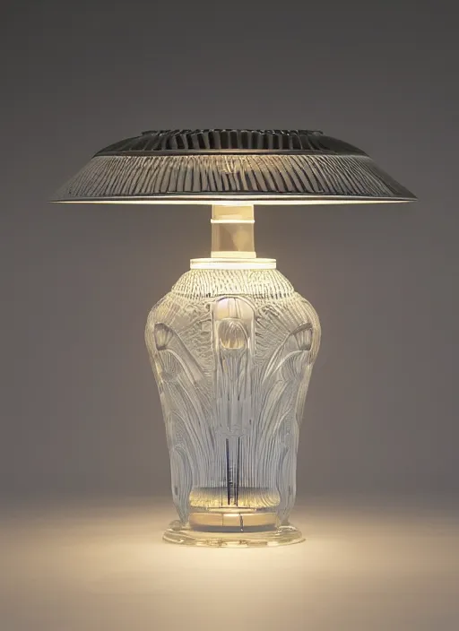 Prompt: Table lamp designed by Rene Lalique