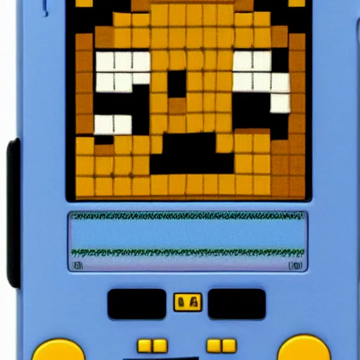 Image similar to Cute yellow teddy bear playing Tetris on a Game Boy.