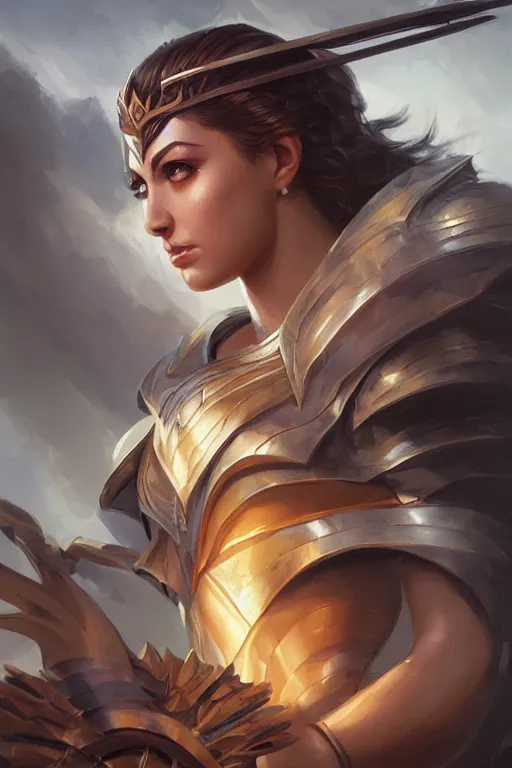 Image similar to amazon valkyrie athena, d & d, fantasy, portrait, highly detailed, headshot, digital painting, trending on artstation, concept art, sharp focus, illustration, art by artgerm and greg rutkowski and magali villeneuve