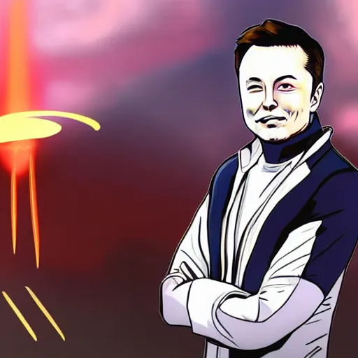 Prompt: elon musk riding a rocket,in the style of anime