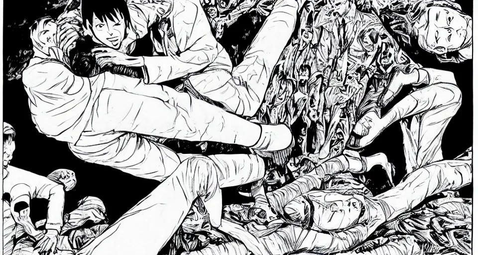 Prompt: conner mcgregor breaking his leg in the style of junji ito, comic, manga, black and white