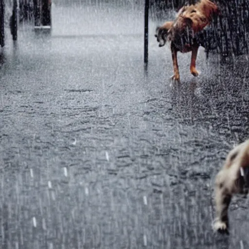 Prompt: it's literally raining cats and dogs